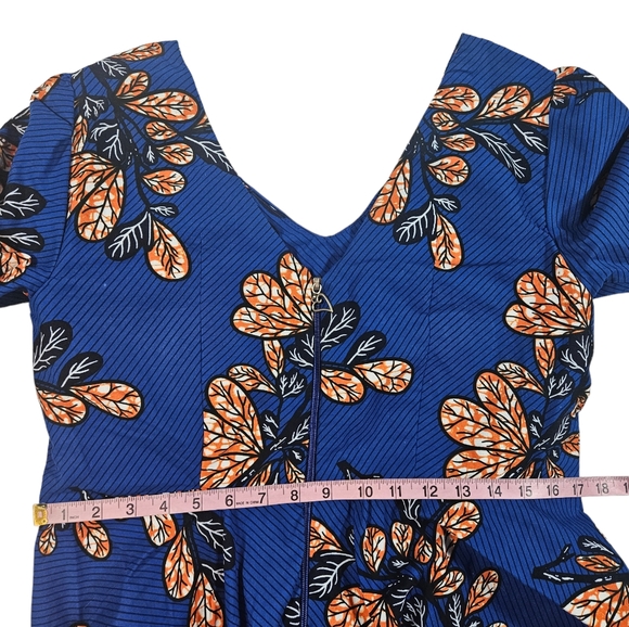Blue African Ankara Print Dress Sz Large ? Bell Sleeve Hi Low Hem Wedding Party - Picture 16 of 16